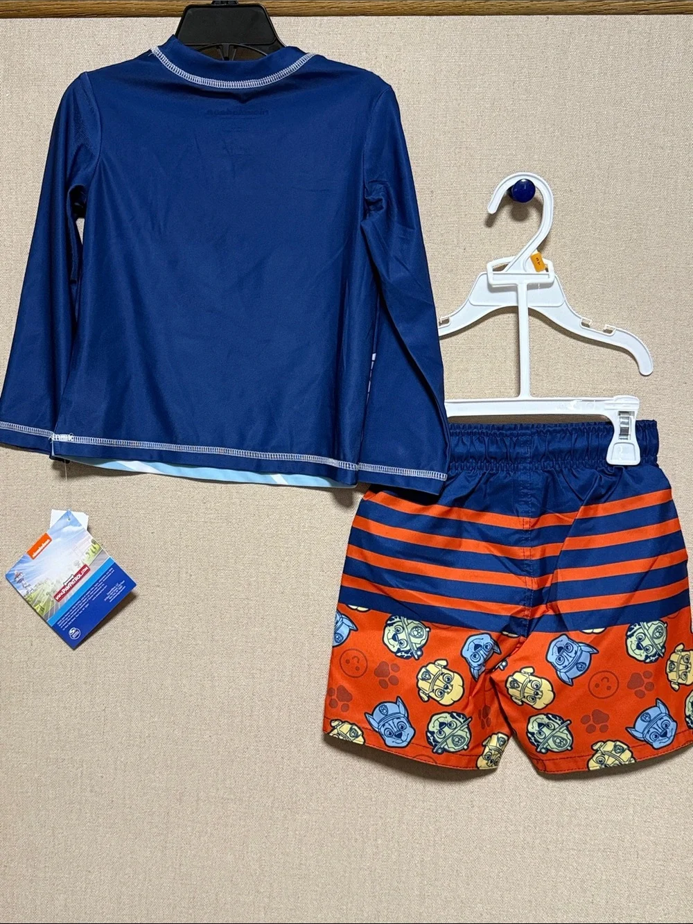 Nickelodeon Paw Patrol Boys 2-Piece Rash Guard Swim Trunks Set Blue Orange 3T